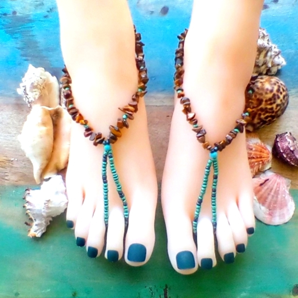 Turquoise and Brown Rocks Barefoot Sandals